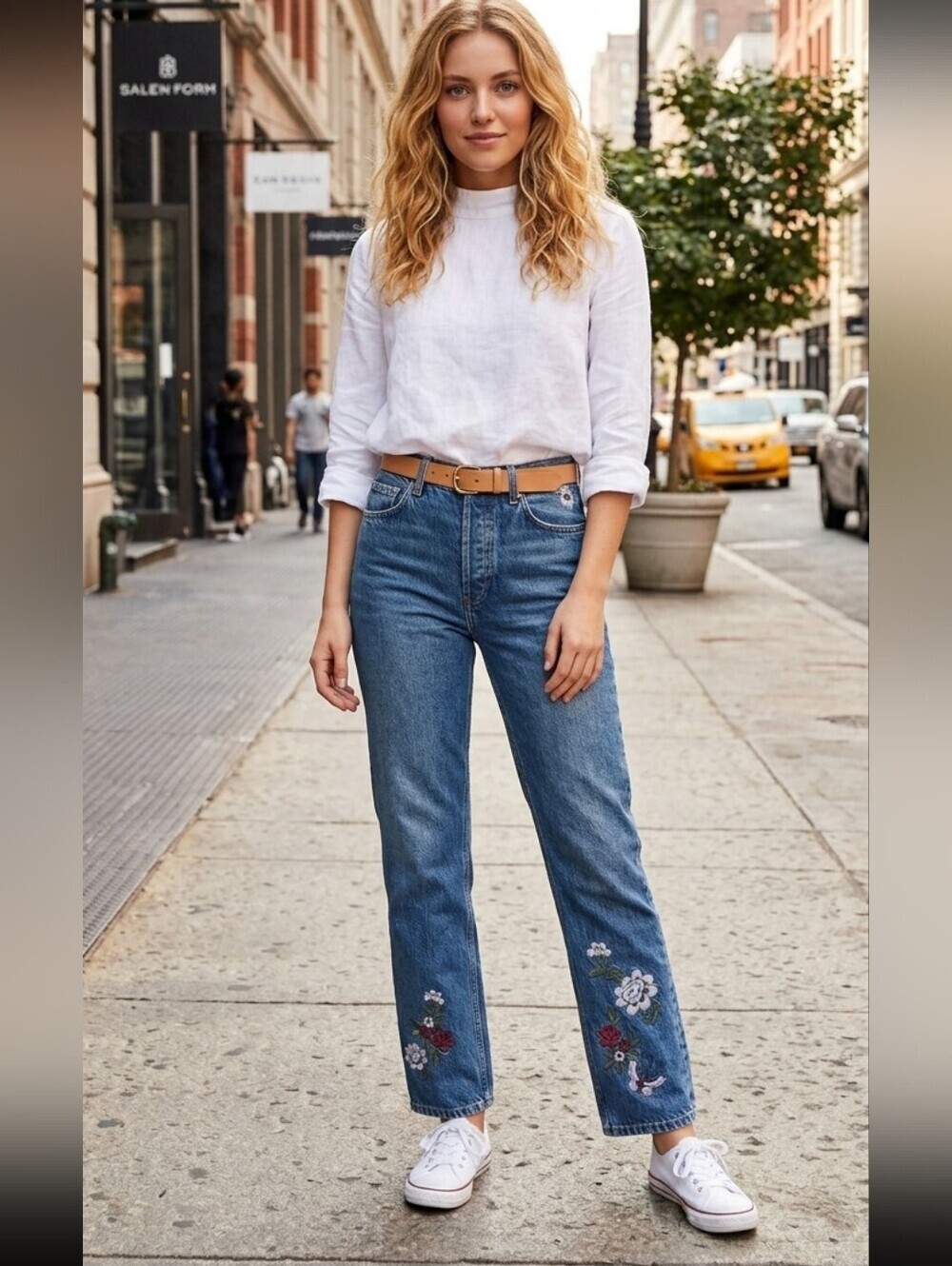 REFORMATION Cynthia High Rise Straight Embroidered Jeans